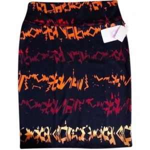 LuLaRo Aztec Pencil Skirt Black and Orange Size L nwot